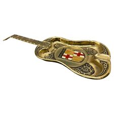 VTG GUITAR SHAPED BRASS ASHTRAY with Barcelona Crest RARE COLLECTIBLE Vintage picture
