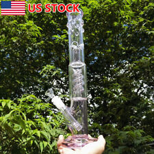 15.5 Inch Long Tube Hookah Pink Glass Bong spiral Perc Smoking Water Pipe W/Bowl picture
