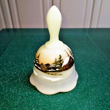Vingage 1978 Fenton Hand Painted Custard Bell Winter Church Signed Amy Sallee picture