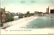 Vtg Postcard c 1908 Dam & Island Paper Mill - Menasha WI - Unused Rotogrpah HC picture