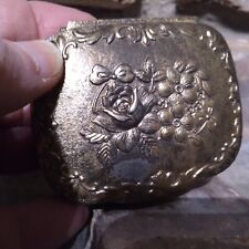 Vintage Silverplate Casket Floral Embossed Red Velvet Lined Jewelry Trinket Box picture