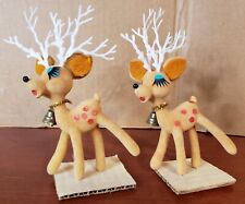 Vtg Christmas Flocked Ornament Spotted Reindeer Covered Mid Century (LOT OF 2) picture