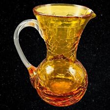 Vintage Rainbow Glassware Crackle Art Glass Amber Pitcher Creamer 3.75”T 3”W picture