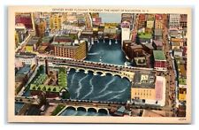 Postcard Genesee River flowing the the heart of Rochester NY linen T43 picture