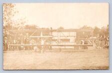 J99/ Interesting RPPC Postcard c1910 Early Airplance Biplane Pilot Crowd 136 picture