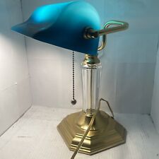RARE Vintage Emerald Green Shade Brass Bankers Desk Lamp Heavy Base 14” picture