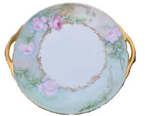 Vintage B & Co Limoges France Gilded Handle Cake Plate Hand Painted Signed Rose picture