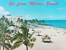 C 1963 Hi From Miami Beach FL Palm Trees Cabanas Chrome Vintage Postcard  picture