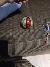 Hand Painted Glass Ball Christmas Ornament Holly Silver Red Gems Gold Glitter 4