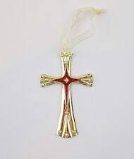 HARVEY LEWIS Swarovski Crystals Cross Ornament Gold Tone Red Enamel Christmas picture