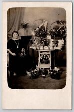 RPPC Lovely Old Woman Posing With Funeral Flower Display c1920s Postcard Q23 picture