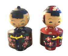 Pair of Vtg Lathe Turned & Hand Painted Kokeshi Dolls from Japan, Boy & Girl 5