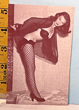 1950's Pinup Exhibit Card Brunette in Black Lace Stockings & Bra picture