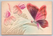 Butterfly Airbrushed Deep Embossed Pink Posted DB Postcard (G019055) picture