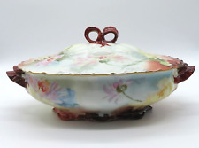VTG Haviland France Tureen Hand painted Yellow Pink Mum Flowers brown accents picture