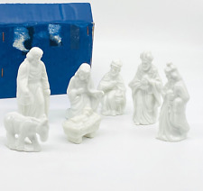 Vintage Christmas Nativity Set CCCC Japan White Ceramic 7 Pieces New in Orig Box picture