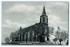 c1930's St. Gregory's Catholic Church And School Marysville Kansas KS Postcard picture