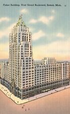 Postcard MI Detroit Fisher Building West Grand Boulevard Linen Vintage PC G2068 picture