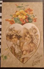 Antique Victorian Postcard Silk Embossed True Love Made In Germany picture