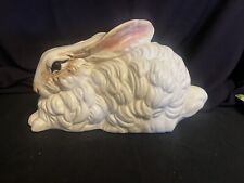 White Ceramic Rabbit Large 16” L x 11” W x 9” T Garden Cottage Core picture