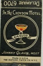Vintage matchbook cover the Croydon Hotel Diamond match Delaware 4-Digit# f picture