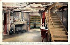Oldest House In US Interior Hall & Fireplace St Augustine Florida WB Postcard picture