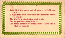 Vintage Postcard- Poem: let’s find the sunny side of men. Posted 1911 picture