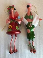 2 Vintage Superb Pink Flamingo Articulated Glass Ornaments  N330 picture