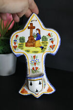 Antique french ceramic henriot quimper signed holy water font religious picture