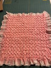 Vintage Handmade Pink White cotton Smocked Pillow Cover Hand Stitched unused 60s picture