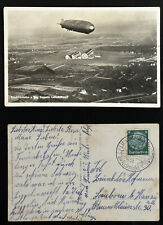 1936 posted Zeppelin in flight above hangar Friedrichshafen Germany stamp cancel picture