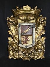 Antique 18th-19th C. Carved Family COAT OF ARMS HERALDIC SHIELD Wood Painted picture