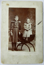Young Lady and Infant Child in Plaid Dress Portrait 6x4 c.1900s Cabinet Card picture
