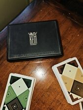 Vintage KEM Plastic Playing Cards Double Deck Black Case Brown Green & Jokers picture