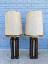 Rare Vtg 1960's Pair Nova of California Smoked Lucite Walnut Table Lamps 40