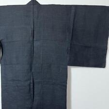 Japanese Dark Blue Black Mosquito Kasuri Omi Jofu Men'S Single Kimono picture