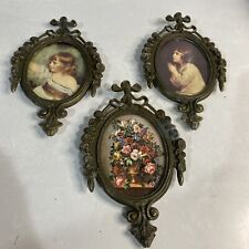 Set of 3 Vintage Metal Frames Pictures Ornate Oval Made in Italy 6”x4”. C1B picture