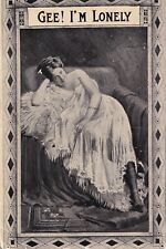 Antique Victorian Postcard Greeting Humor Love Gee I'm Lonely Courting Woman A0 picture