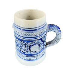 Vintage German Pottery Salt Glaze Stein Cup Mug Cobalt Blue And Gray Ceramic VTG picture