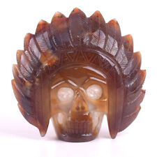 Width 5.8'' Natural Agate Skull/Head Chief Hand Carved,Crystal Healing,803g picture