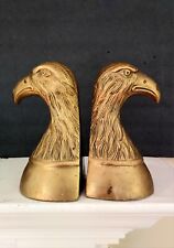 Pair Of Vintage Large Cast Brass American Eagle Head Heavy Bookends 6.5