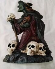 Vintage Cast Iron/  Witch And Skull Door Stop / 12 In Tall & 9 In Wide At Base.  picture
