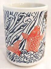 Mino ware Japanese Yunomi Chawan Tea Sake Cup Rising Carp Red Black Koi Fish Mug picture