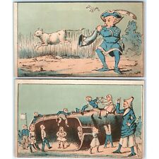 x2 SET c1880s Odd Giant Shoe Cow Horn Stock Trade Cards Weird Fantasy Blue C30 picture