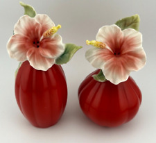 Franz Porcelain  Hibiscus Salt & Pepper Shakers  Realistic Blossoms FZ01536 HTF picture