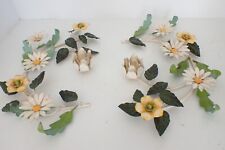 Vintage 20th Century Italian Tole Candle Holders Pair Yellow & White Flowers picture