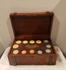 Clay Poker Chips Unique in Wooden Case Vintage Antique Stars Rare 316 Chips  picture