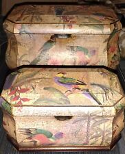 Two Heavy Wooden Nesting Boxes Parrot Jungle Motifs Painted On Them picture