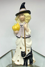 LENOX, Pretty Witch with Pumpkin, walking a Black Cat, Halloween Decor picture