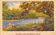 Lawrence Michigan~Flowered Riverbanks Along the Paw Paw~1940s Linen Postcard picture